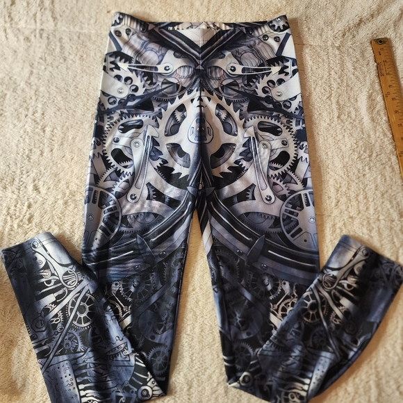 Gear Steampunk Leggings w/ Halloween Mask industrial robot machine - Picture 7 of 12